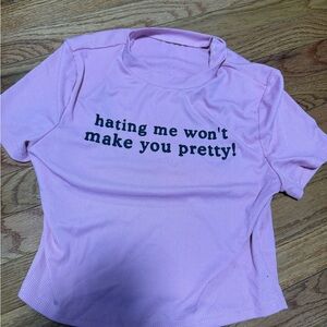 SHEIN Pink Slogan Short Sleeve Tee